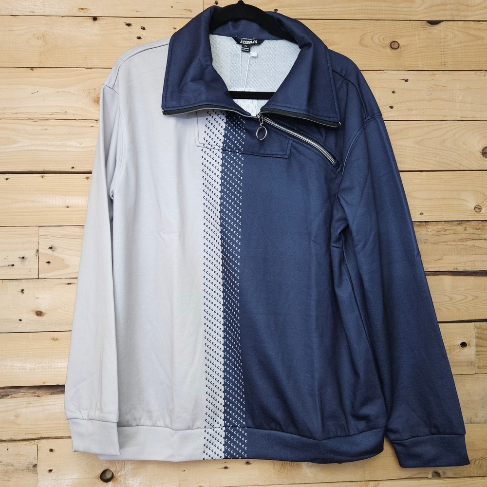 Acegolfs Womens XL Quarter Zip Pullover Navy Gray Colorblock Golf Not So Classic